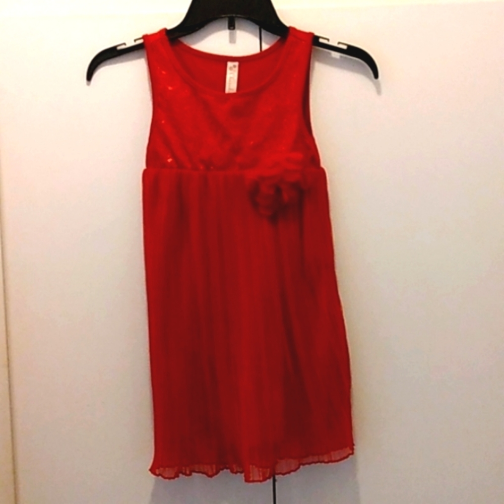 Cherokee•Christmas red•Sequin•Pleated•Floral accent•Small•Sleeveless
